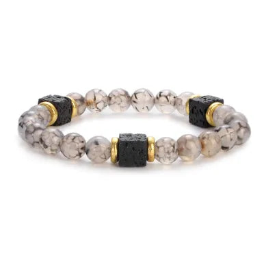New Lava Cube Volcanic Stone Bracelet Men's Colorful Marble Glass Beads Retro Bracelet