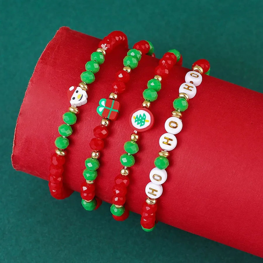 Christmas Theme Acrylic Bracelet Snowman Santa Claus Festive Beads Unisex Simple Style Handmade Jewelry Holiday Accessory