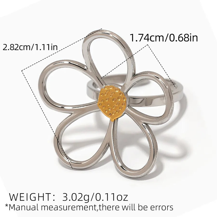 Wholesale Jewelry Cute Simple Style Flower 304 Stainless Steel 18K Gold Plated Adjustable Ring