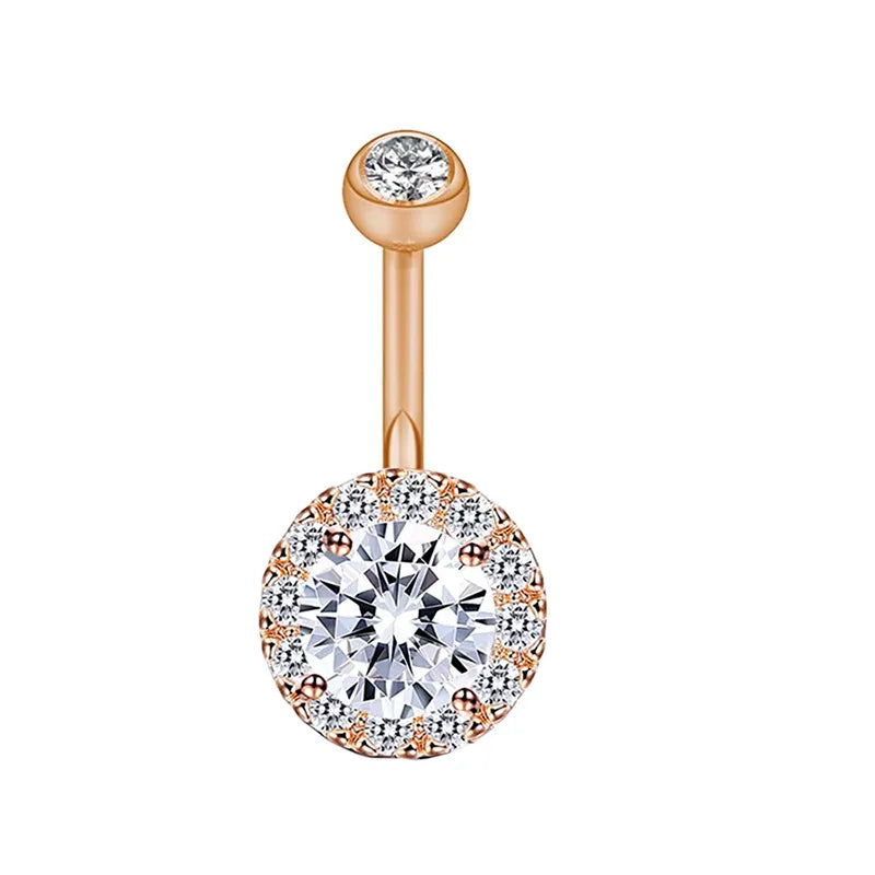 fashion solid color stainless steel inlay artificial gemstones belly ring