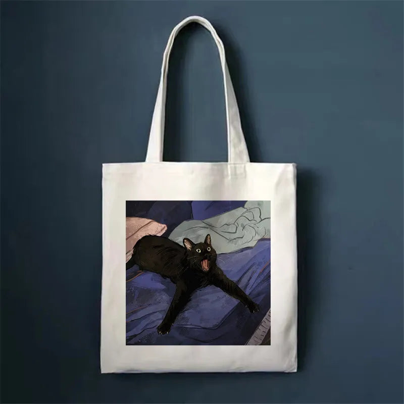 women's simple style cat shopping bags