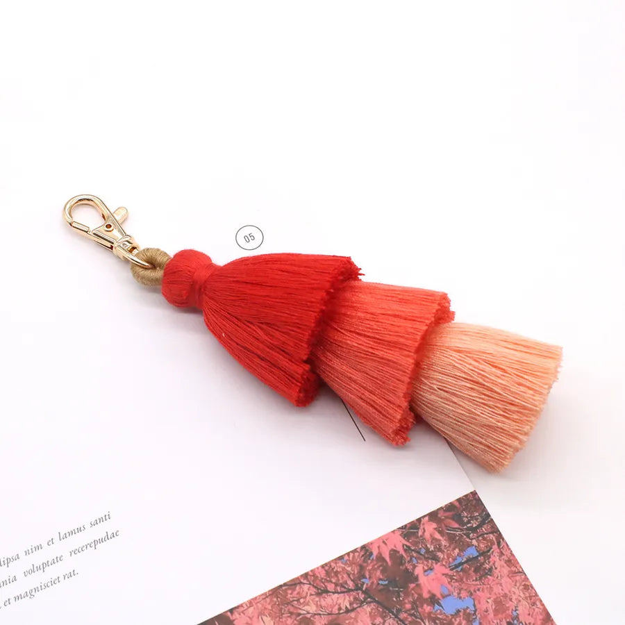 elegant color block cotton women's bag pendant keychain