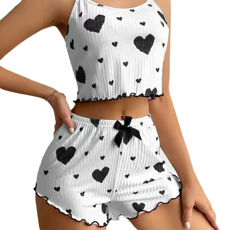 Hot-selling ladies home clothes love printed suspenders shorts casual pit can be worn outside  women's sleep