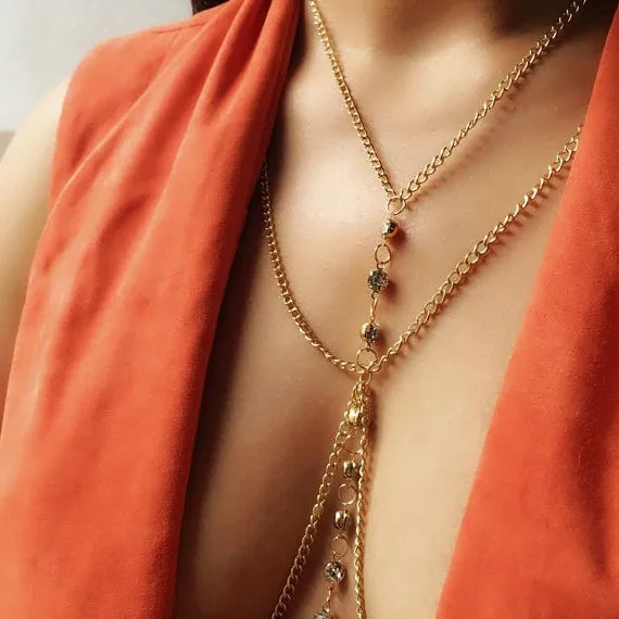sexy diamond body chain metal integrated chain sweater chain necklace  wholesale