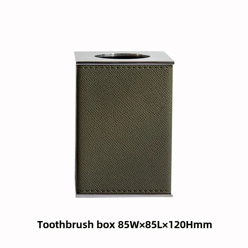 Modern European-style Home Furnishing Soft Matching Set Stainless Steel Leather Soap Dispenser Toothbrush Box Bathroom Four-piece Set Ornaments