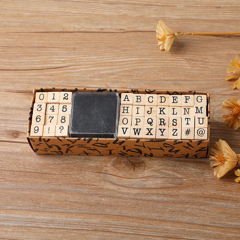 basic notebook set typewriter digital letter seal diy album diary wooden stamp 40 pieces