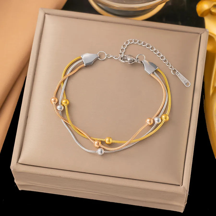 Wholesale Jewelry Elegant Sweet Geometric Heart Shape 304 Stainless Steel Round Plating ball chain cable chain Bracelets Necklace