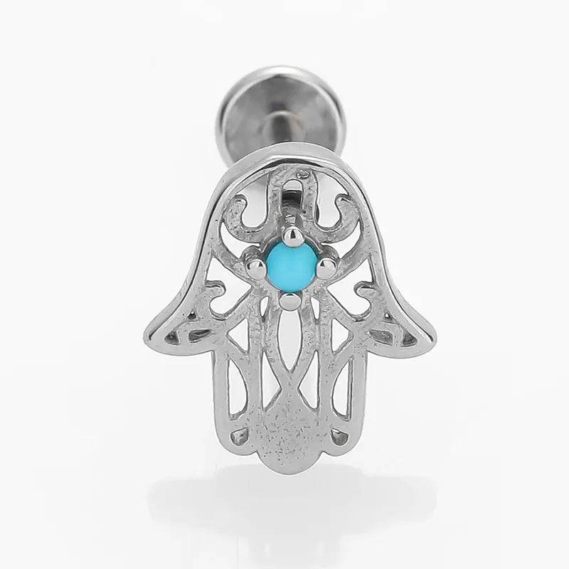 Simple Style Commute Palm Snowflake 316L Stainless Steel  Turquoise lip stud Ear Studs 1 Piece
