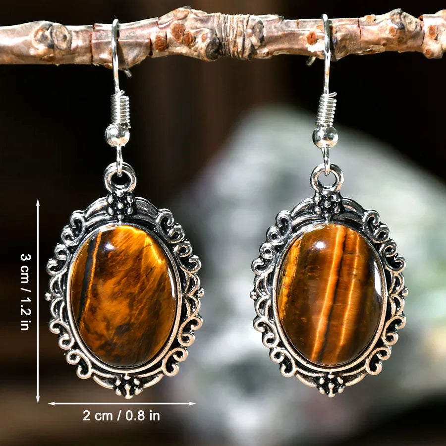 1 Pair Retro Handmade Geometric Alloy natural stone Drop Earrings