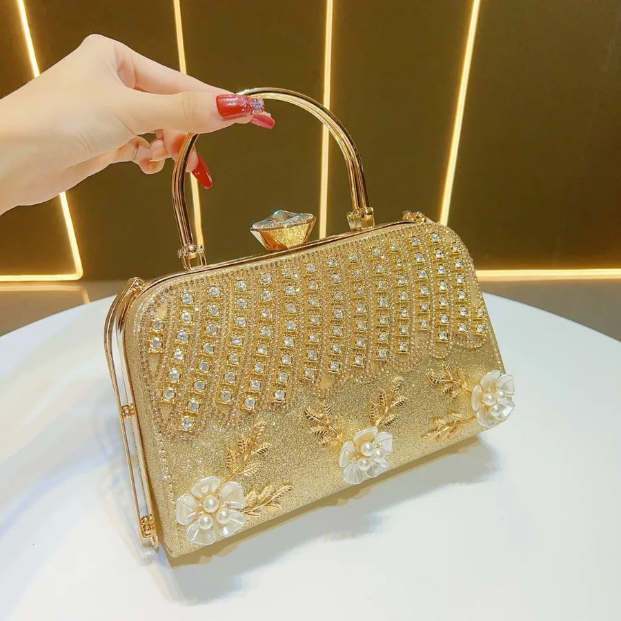 Elegant Evening Clutch Bag Diamond Embellished Square Handbag Women's Fashion Crossbody Bag For Cheongsam And Formal Dresses