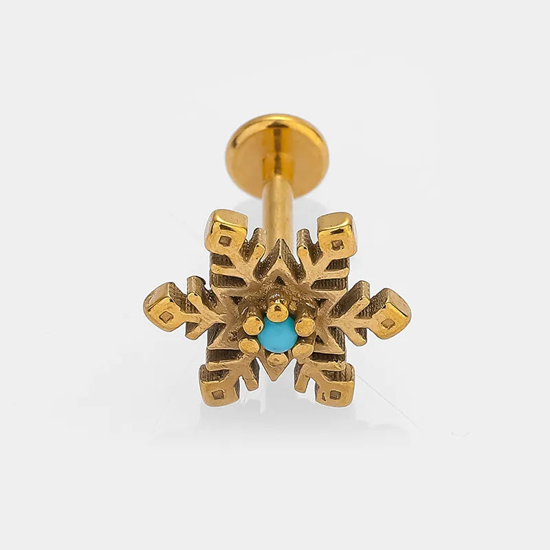 Simple Style Commute Palm Snowflake 316L Stainless Steel  Turquoise lip stud Ear Studs 1 Piece