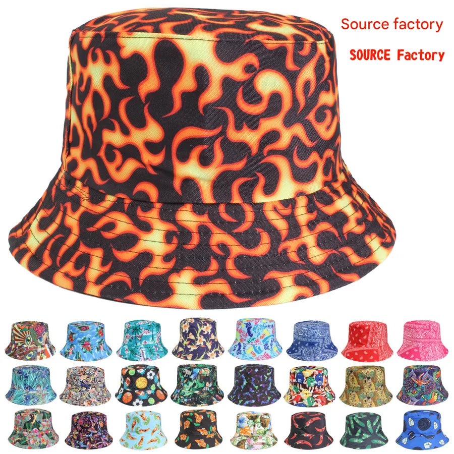 Double-Sided Fisherman Hat Women's Floral Print Sunshade Leaf Animal Cartoon Bucket Cap Spring Summer Elegant Casual Style