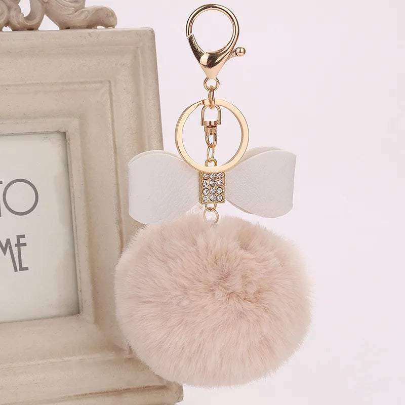 elegant bow knot pu leather women's bag pendant keychain