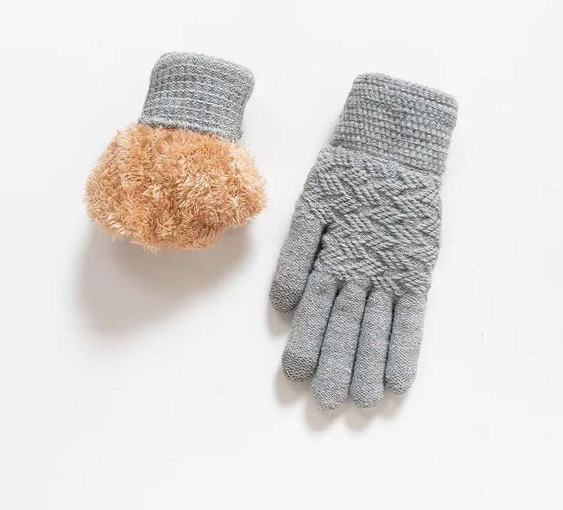 Thickened Double Layer Knitted Polar Fleece Touchscreen Gloves Men Women Outdoor Warm Windproof Winter Gloves Basic Style