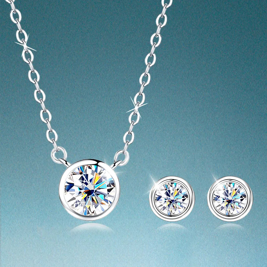 Moissanite Earrings Necklace White Gold Plated Earrings Necklace