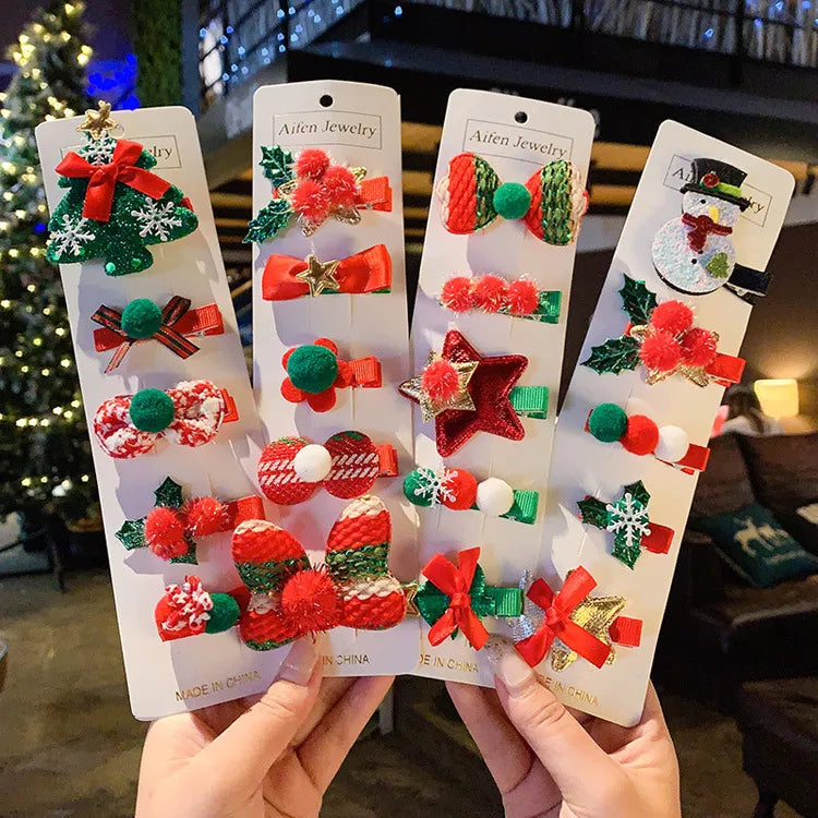 simple style christmas tree snowman cloth hair clip 1 set