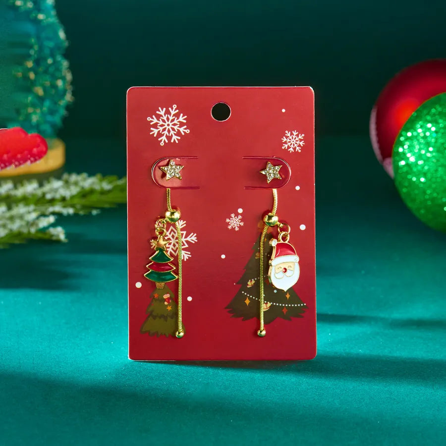 Adjustable Asymmetric Christmas Cartoon Character Dangle Earrings Fashionable Resin Studs For Women With Bell And Tassel