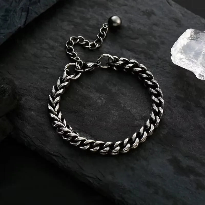 Retro Punk Geometric Titanium Steel Polishing Men's Bracelets Men Chain Bracelets