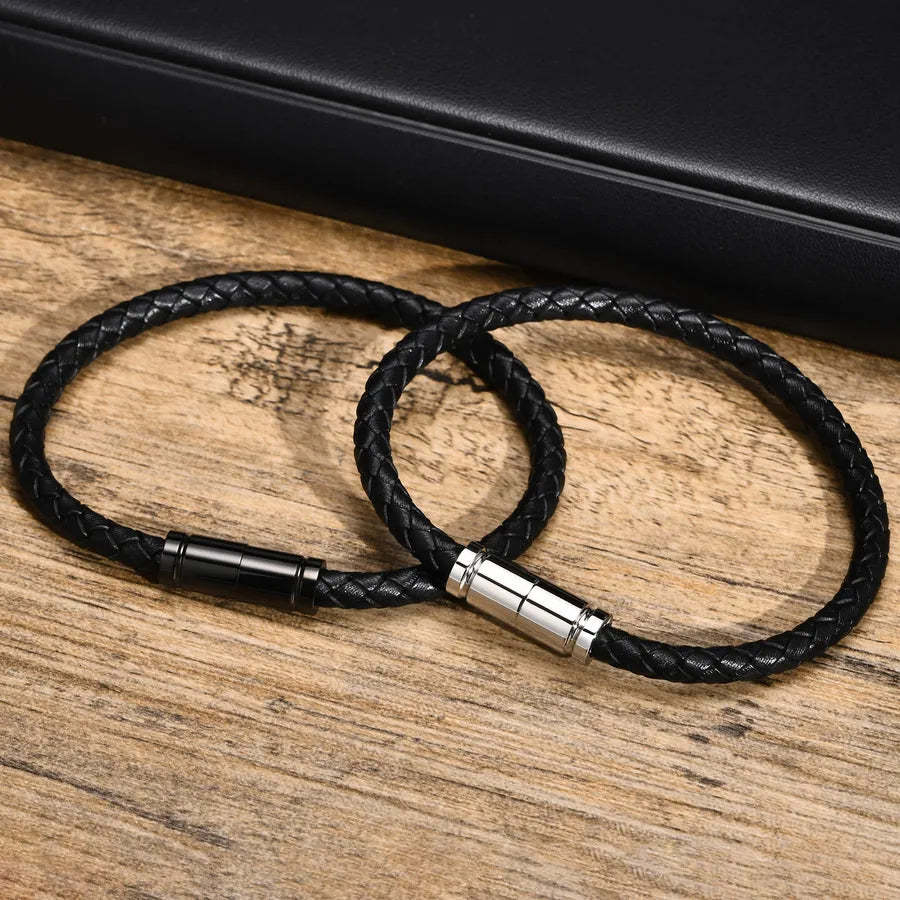 Simple Style Color Block Pu Leather Buckle Men's Bangle