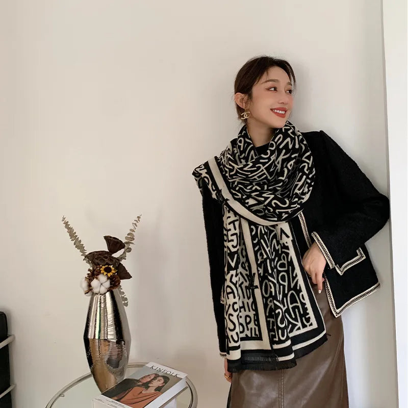 women's lady classic style plaid flower imitation cashmere scarf