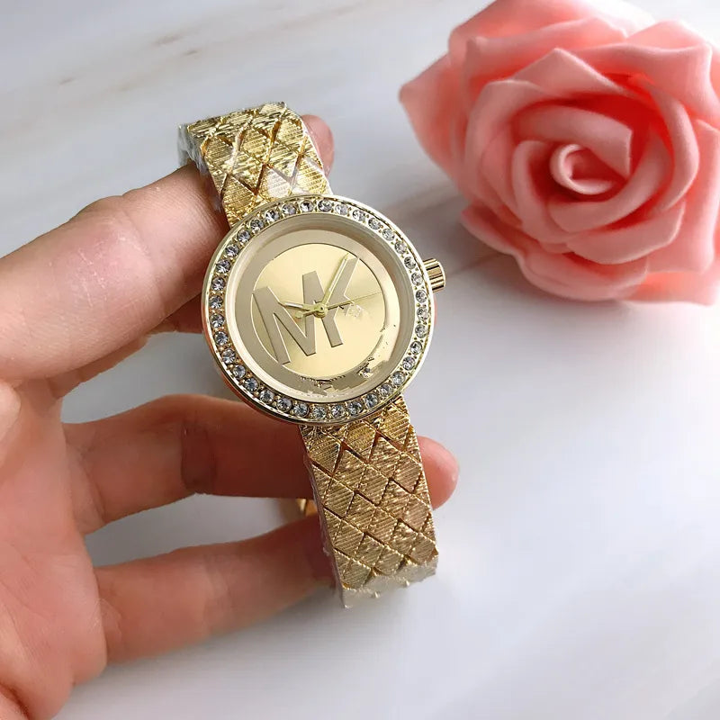 glam round plaid single folding buckle quartz women's watches