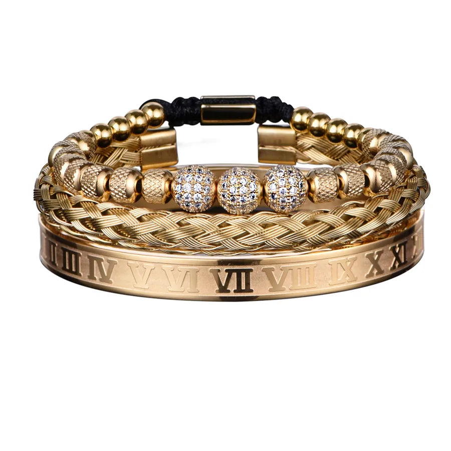 hot sale 3 Diamond Ball ten diamond bracelet set stainless steel mesh bracelet wholesale luxury men's accessories