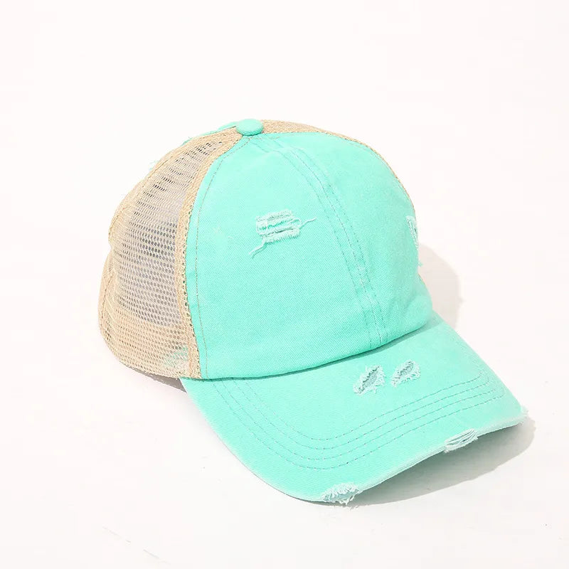 New Washed Retro Pure Color Mesh Hat Cross Design Sun Protection Baseball Cap Spring Autumn Season Unisex Hat