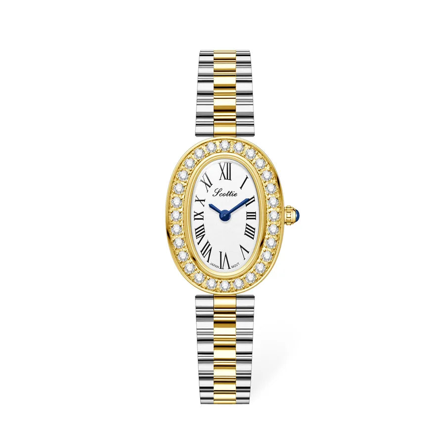 Elegantly Crafted Roman Steel Band Quartz Watch For Women Small Dial Oval Shape Diamond Embedded Fashionable Timepiece