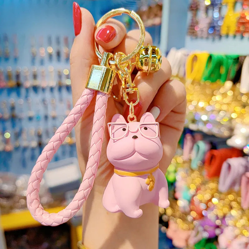 Cartoon Resin Glasses French Bulldog Keychain for Women Cute Creative Dog Exquisite Car Keychain Bag Pendant