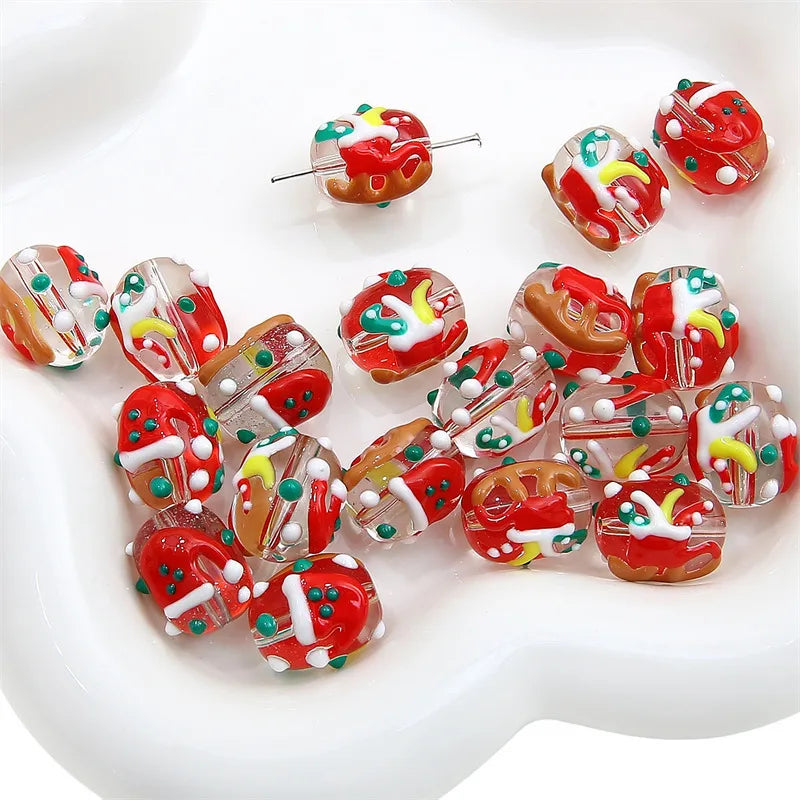 Handmade Christmas Oil Drop Glass Beads Cartoon Loose Beads For DIY Bracelets Necklaces Earrings Accessories Jewelry Making