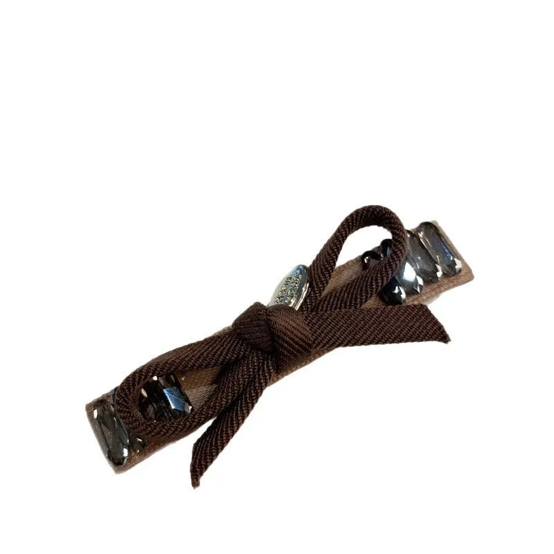 Elegant Retro Plaid Butterfly Knot Hair Clip Women's Diamond Rhinestone Side Bangs Hair Clamp Casual Style Hair Accessories