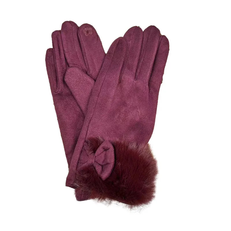 Women's Winter Touchscreen Gloves Rabbit Fur Lined Warm Suede Cycling Gloves Stylish Basic European Simple Design