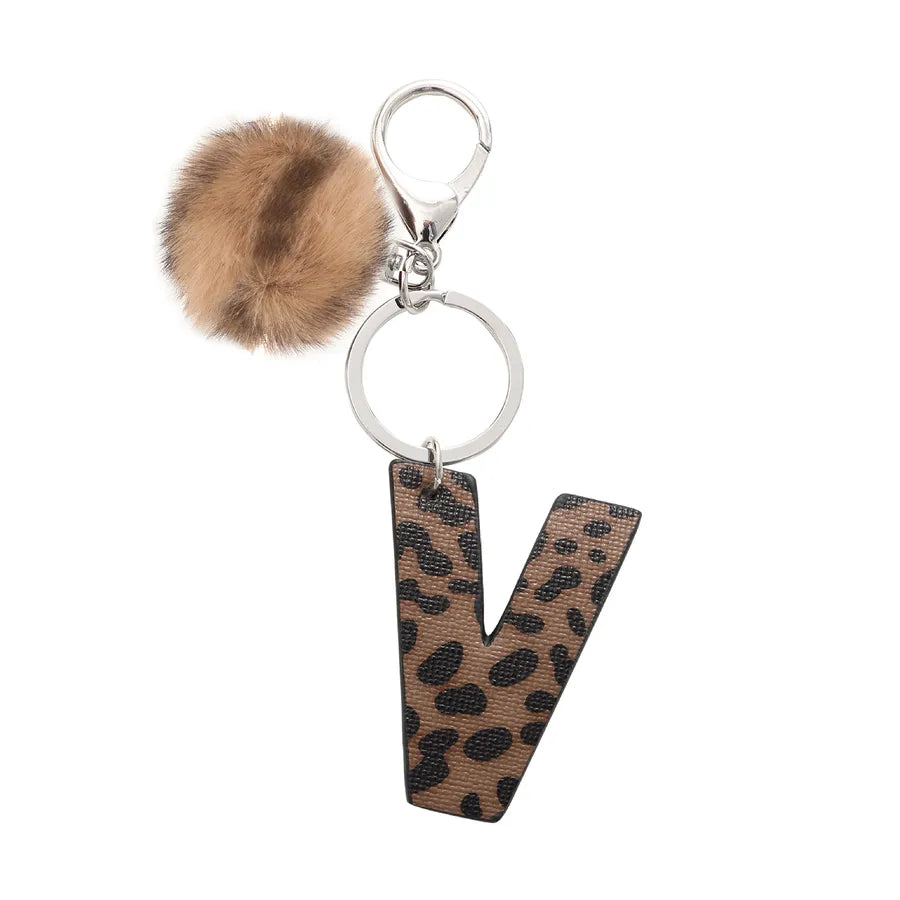 retro leopard pu leather bag pendant keychain