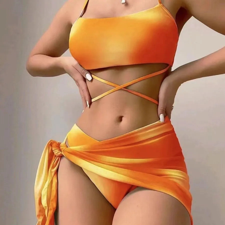 Women's Sexy Gradient Color 3 Pieces Set Bikinis Swimwear