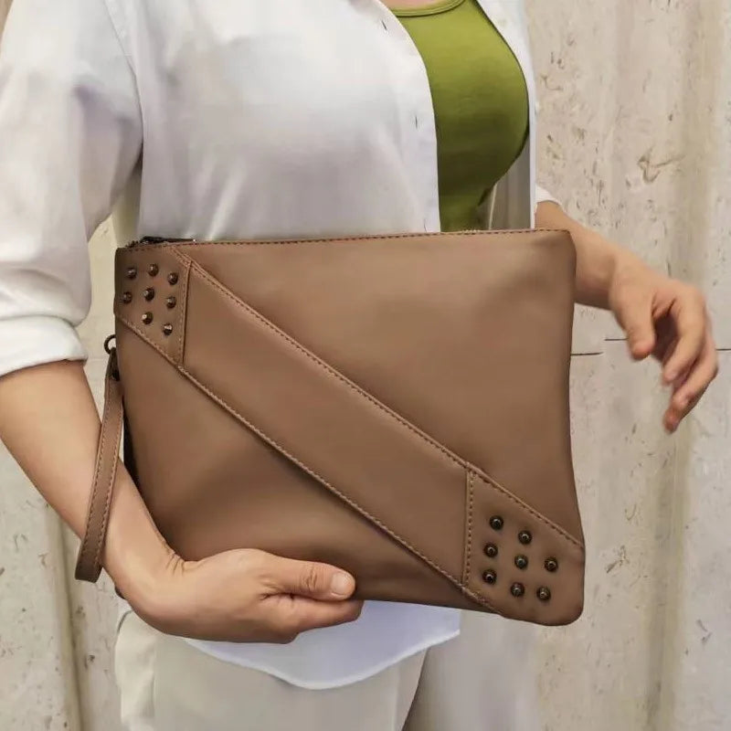 Men's Pu Leather Solid Color Basic Zipper Envelope Bag Clutch Bag