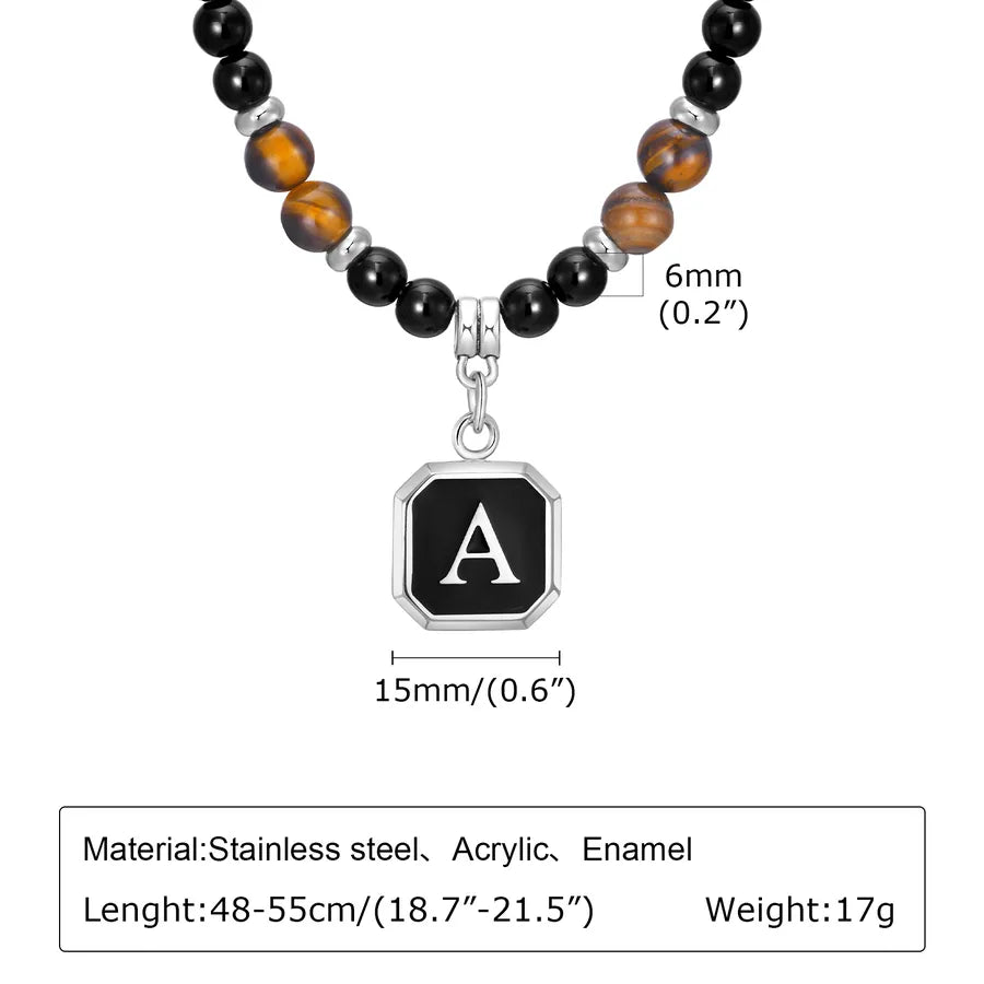 Simple Style Letter 304 Stainless Steel Arylic Tiger Eye Beaded Handmade Inlay Tiger Eye Men's Pendant Necklace