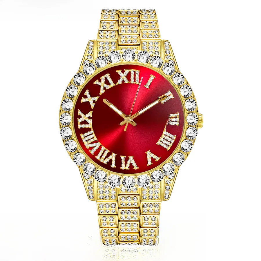 MISSFOX Watch  Explosions Men's Personalized Hip Hop Style  Water Ghost Roman Diamond Quartz Watch Men