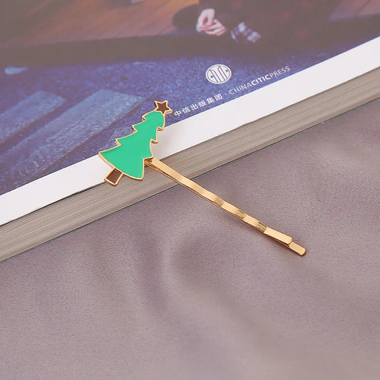 Christmas Tree Deer Hair Clip Fashionable Alloy Christmas Theme Hair Accessories Women's Cartoon Style One-Word Hairpin