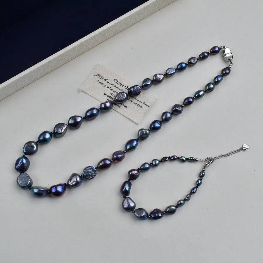 Natural Pearl Graduated Size Change Peacock Green Freshwater Pearl Necklace 925 Silver Elegant Simple Atmosphere Necklace