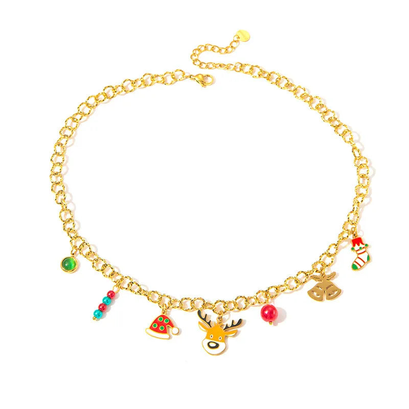 Fashionable Titanium Steel Santa Claus Bracelet With Deer Pendant Cute Christmas Stainless Steel Stylish Hand Jewelry