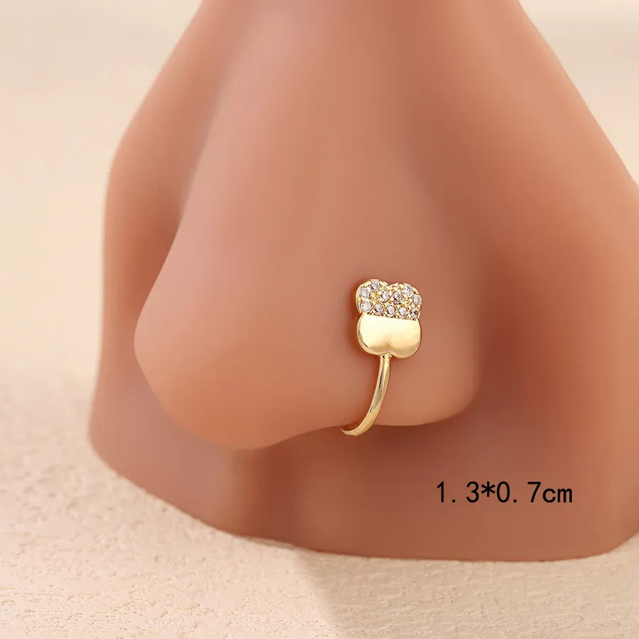 1 Piece Nose Rings & Studs Cute Wedding Pastoral Animal Bow And Arrow Heart Shape Copper Brass Plating Zircon 18K Gold Plated Nasal splint Nose Ring