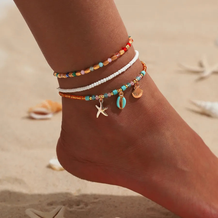 Wholesale Jewelry Retro Starfish Conch Seed Bead Beaded Anklet