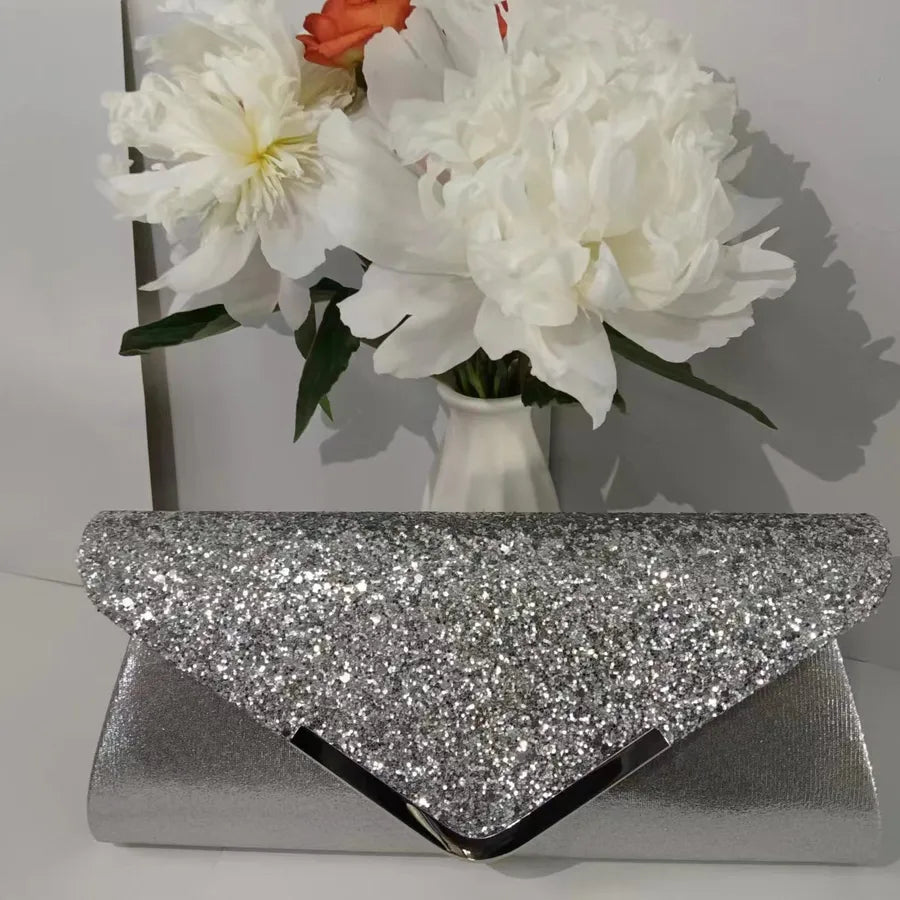 red light grey blue satin solid color sequins square evening bags