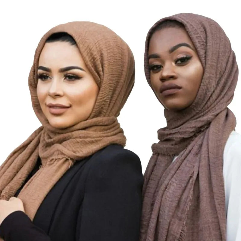 Hot selling solid color pleated cotton and linen scarf  women's bag headscarf crumpled hair fringe bubble scarf women's scarf cover head