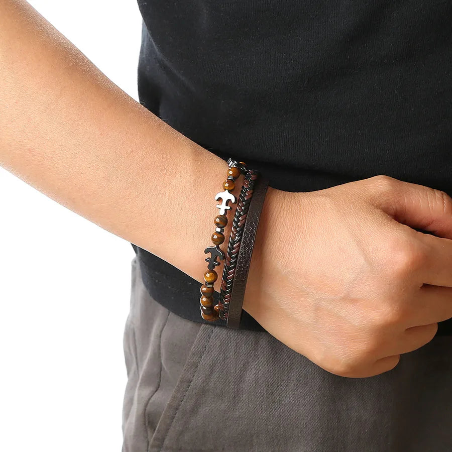Casual Simple Style Anchor Pu Leather Beaded Men's Bangle