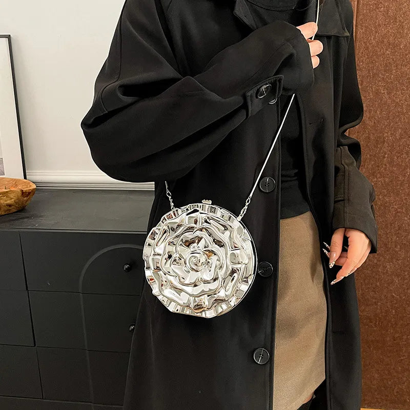 Women's Small Arylic Flower Streetwear Round Clasp Frame Shoulder Bag Handbag