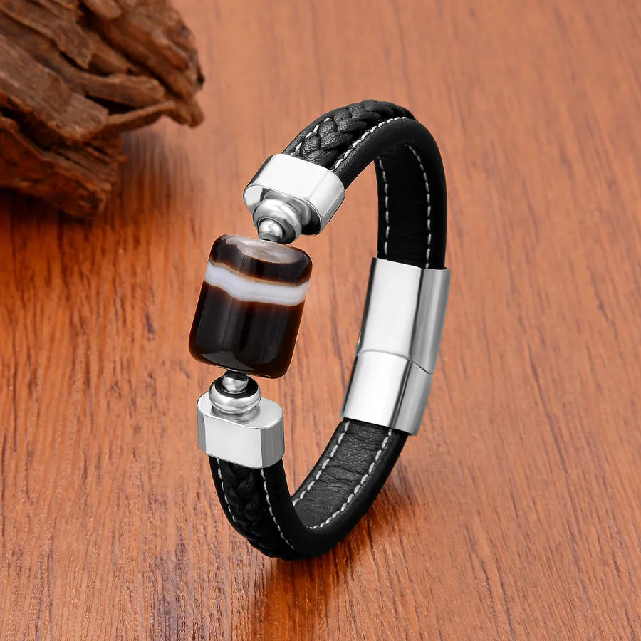 Casual Simple Style Geometric Leather rope Stone Metal Men's Bracelets