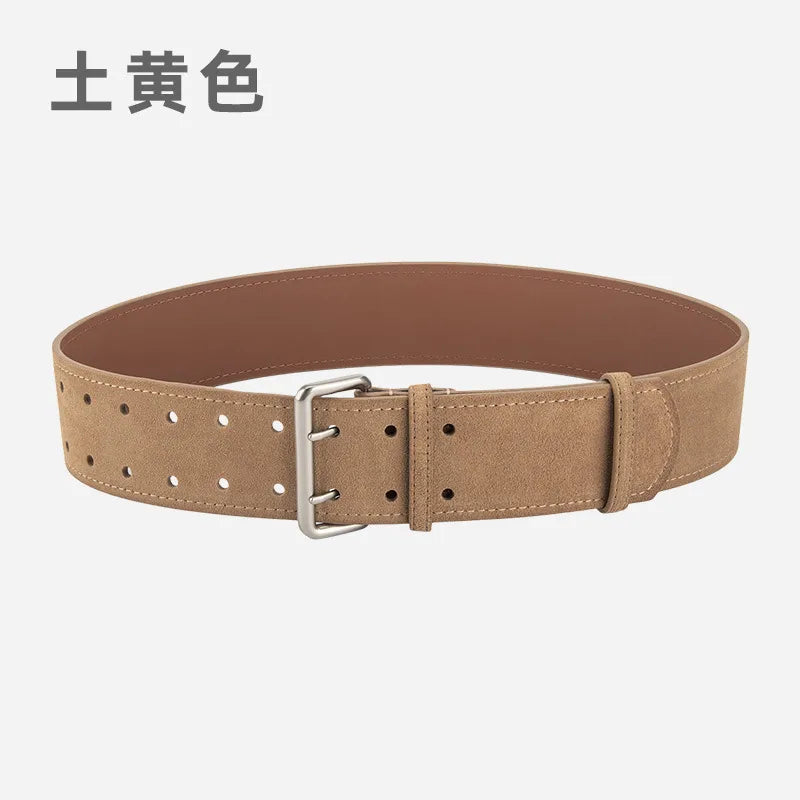 Retro Simple Style Solid Color Two-Layer Cowhide Alloy Plating Women's Leather Belts