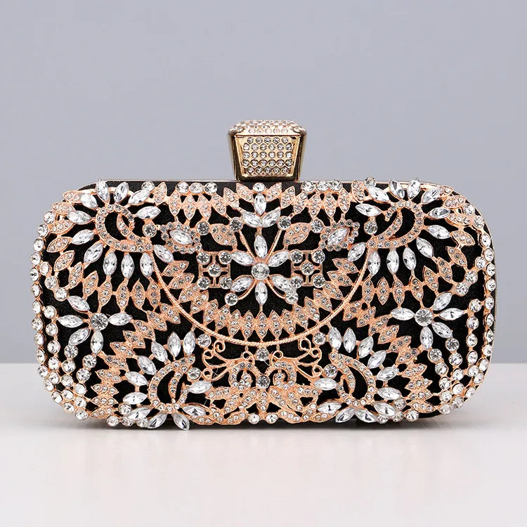 black gold silver metal flower square evening bags