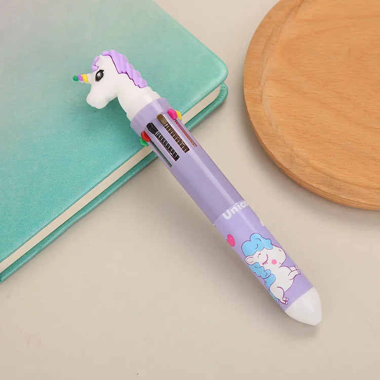 cartoon animal ten-color student stationery retractable ballpoint pen 1pcs